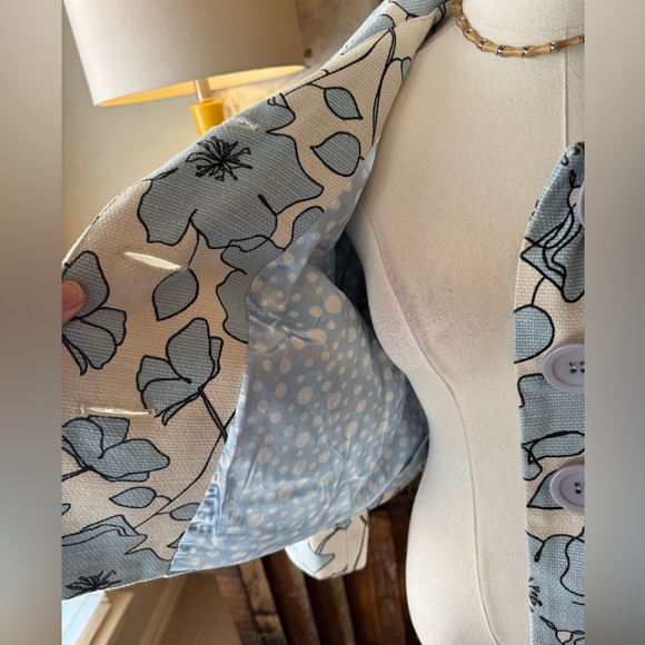 Blue Floral cropped button up jacket with 3/4 sleeves - size S - Picture 5 of 8